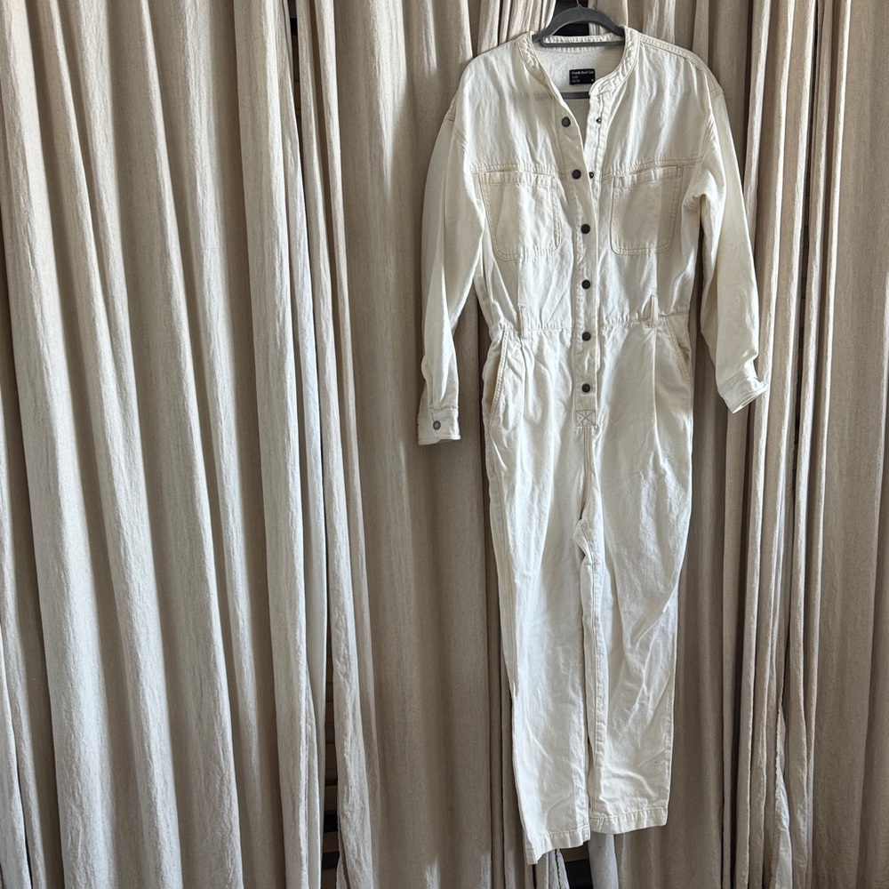 Frank & Oak Off-White Button-Up Jumpsuit